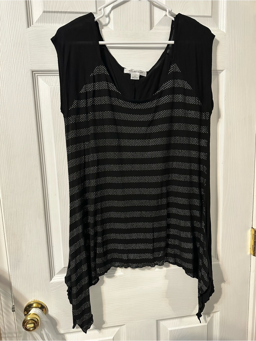 august silk Black Striped Cap-Sleeve Tunic
